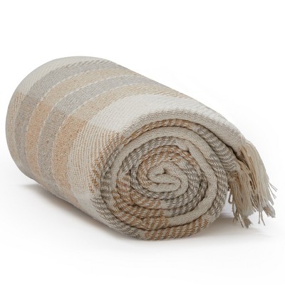 Americanflat 50x60 Throw Blanket - Soft and Breathable Cotton Throw Blanket for Couch, Bed, Chair - Camel and Beige Plaid Blanket