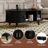 42.5" Mid Century Modern Oval Coffee Table with Charging Station,Fluted Sliding Tambour Door for Living Room-Baofuwish - 3 of 4