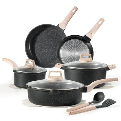 BRINJOY 10-Piece Nonstick Cookware Set - Granite Coated Induction Cooktop Safe Kitchen Set, Red