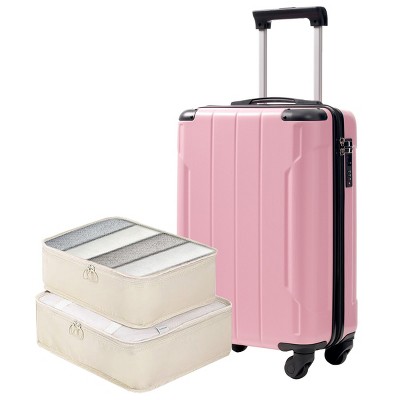 Syemin Luggage 20" Hardshell Carry-On Luggage, Lightweight Durable ABS Suitcase with Spinner Wheels 2 Packing Cubes, Pink, 13.6"*8.3"*21.5"