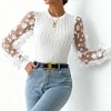 Womens Long Sleeve Crew Neck Lace Mesh Floral Knit Top - 2 of 4