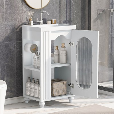 20" Bathroom Vanity With Sink, Freestanding Bathroom Vanity Ceramic Sink Combo Set Storage Cabinet With Adjustable Shelves And Faucet Mount Hole
