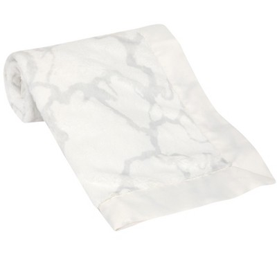 Lambs & Ivy Signature Gray & White Marble Minky/Jersey Baby Blanket
