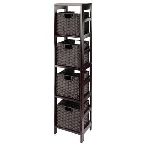 54.8" 5pc Leo Storage Shelf with Baskets Espresso/Chocolate - Winsome: Transitional Style, Wood Frame, Fixed Shelves - 1 of 4