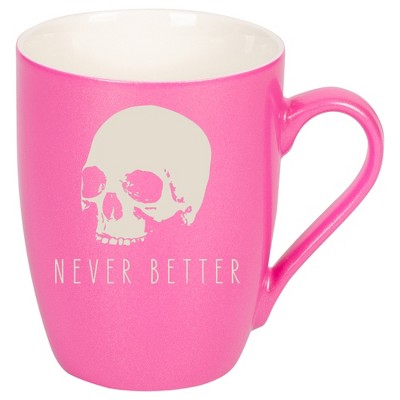 100 North Skull 10 Ounce Pink Metallic Finish, Comfortably Fits Your Hands, New Bone China Coffee Tea Cup Mug, Never Better