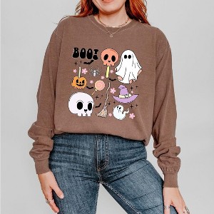 Simply Sage Market Women's Boo Chart Long Sleeve Garment Dyed Tee - 1 of 3