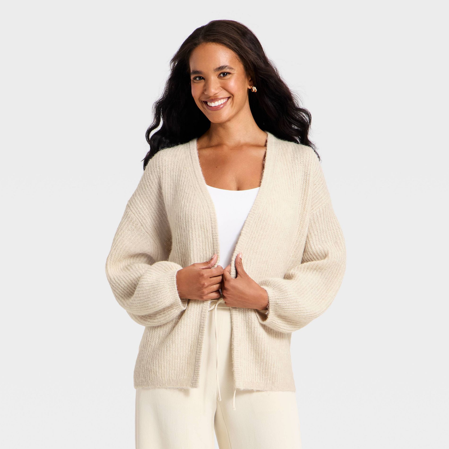 Women's V-Neck Open Cardigan - A New Day™ Oatmeal