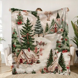 Festive Christmas Trees Print Blanket Soft and Warm Perfect Holiday Gift. - 1 of 4