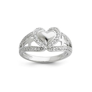 Black Bow Jewelry Rhodium Plated Sterling Silver & CZ Pure Heart Tapered Ring - 1 of 4