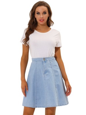 INSPIRE CHIC Women's High Waist A-Line Flared Pleated Above Knee Denim Skirt