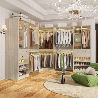 Aheaplus Large Closet System with Wooden Drawers and Shoe Racks