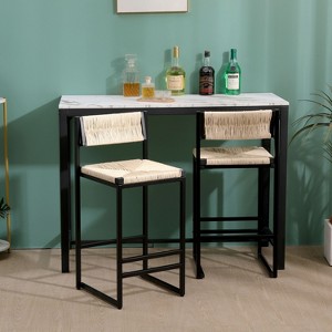 NicBex Bar Stools Set of 2,Handwoven Paper Rope Counter Stools,Kitchen Island Stools with Footrest,Bar Stools with Backrest for Dining Room - 1 of 4