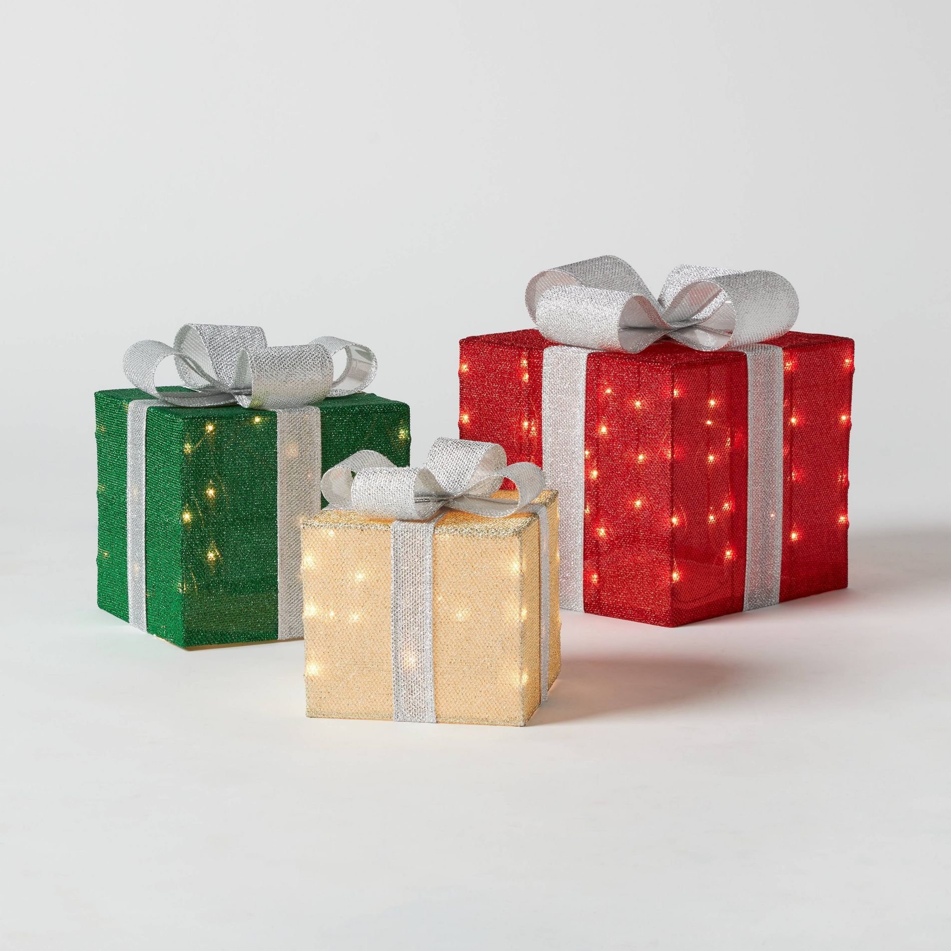 3pc Incandescent Tinsel Gift Box Christmas Novelty Sculpture Light Clear - Wondershop™
