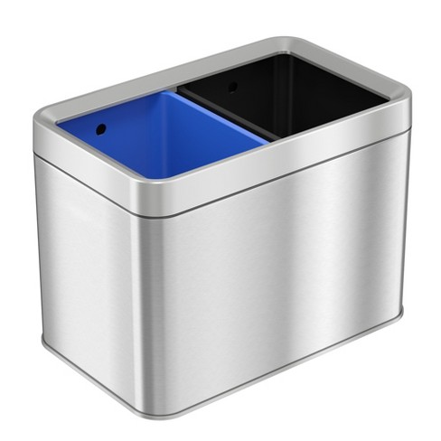 Itouchless Open Top Dual Compartment Trash Can & Recycle Bin 5.3 Gallon  Rectangular Silver Stainless Steel : Target