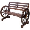 Dracelo Double wooden wagon wheel bench, rustic design with slatted seat and backrest - brown - 4 of 4
