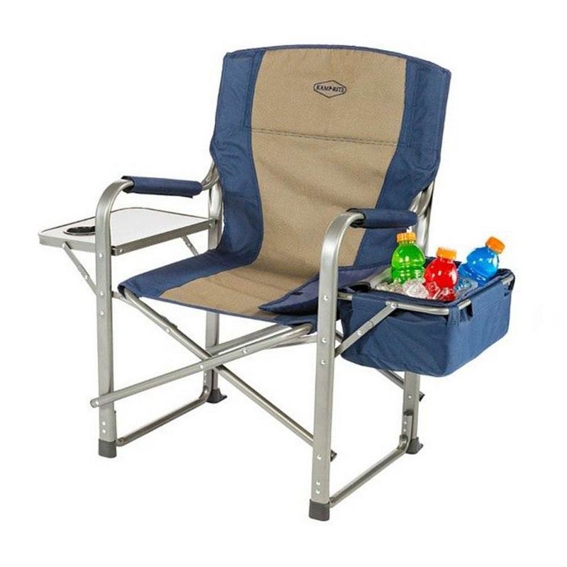 Kamp-Rite Folding Tailgating Camping Director's Chairs with Side Tables and Built In Cooler, Tan/Blue (2 Pack), 3 of 7