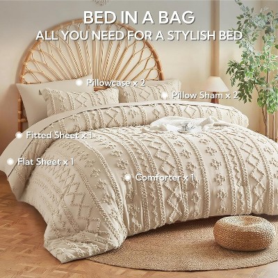 Der Rose BALHAM TRADE-Queen Comforter Set Tufted Boho Farmhouse 7 Piece Bed in a Bag for All Seasons Beige-Queen 88"x88" — фото 2