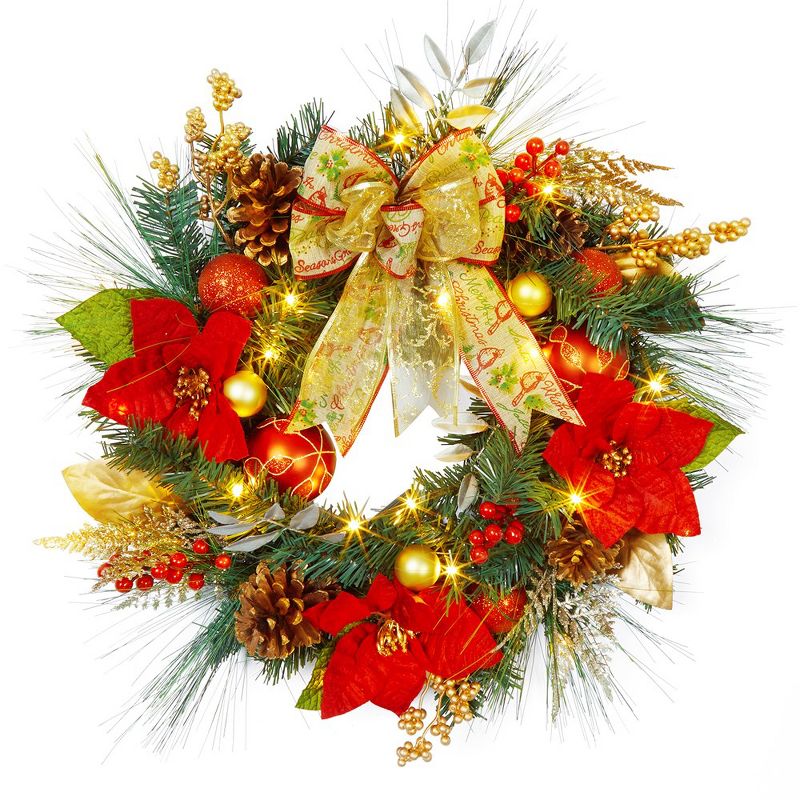 Prelit Christmas Wreath, Light Battery Operated Christmas Wreath, 24 inch Light Up Wreath Christmas, 1 of 7