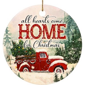 Lomsoe Christmas Ornament All Hearts Come Home for Christmas Ceramic Ornament Red Truck Xmas Tree Hanging Decoration Christmas Gift - 1 of 1