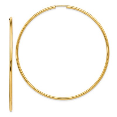 Black Bow Jewelry 2mm x 75mm 14k Yellow Gold Polished Endless Tube Hoop Earrings