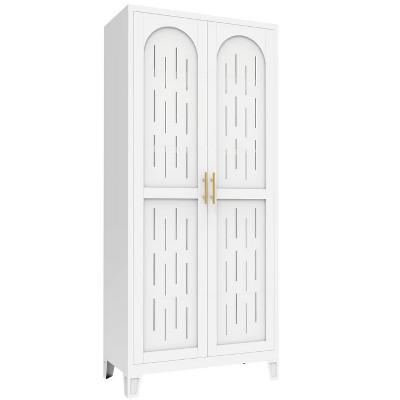 Modern Sideboard Decorative Storage Cabinet, 2 Shapely Doors Cabinet, CENGHU Buffet Cabinet, for Living Room, Kitchen, Bedroom, Hallway, White