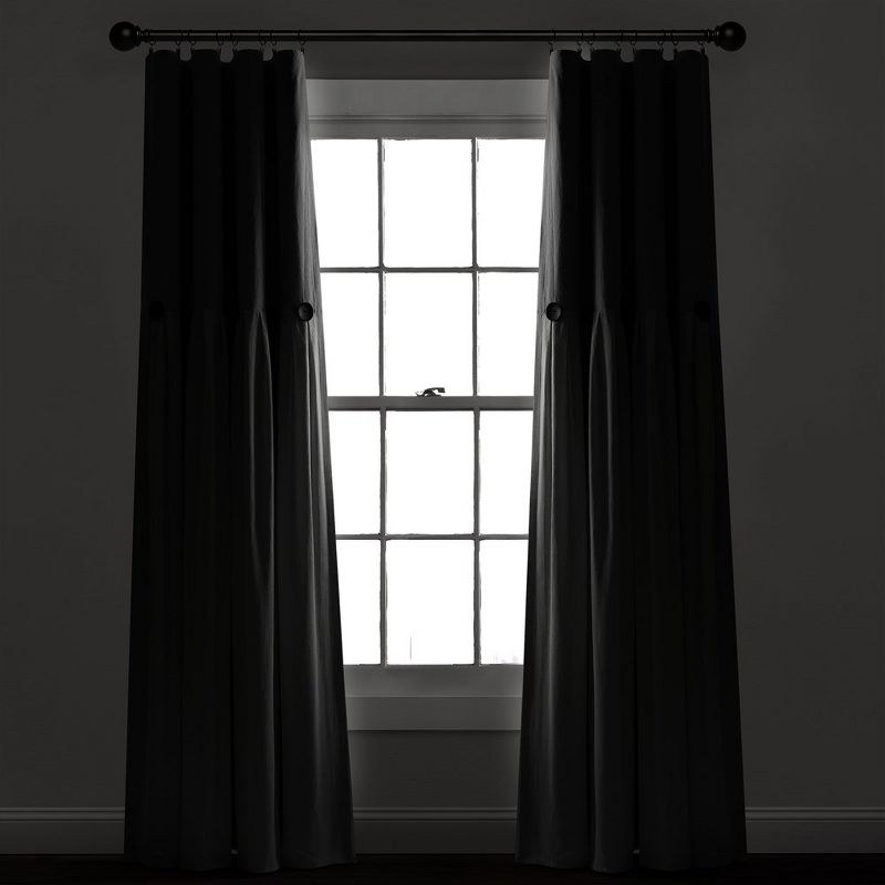 Linen Button 100% Lined Blackout Window Curtain Panel Dark Gray/White Single 40X84, 2 of 7
