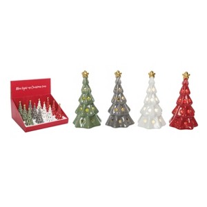 Transpac Mini Ceramic Light Up Christmas Trees with Star - Festive Decorative Objects for Holiday Cheer - 1 of 4