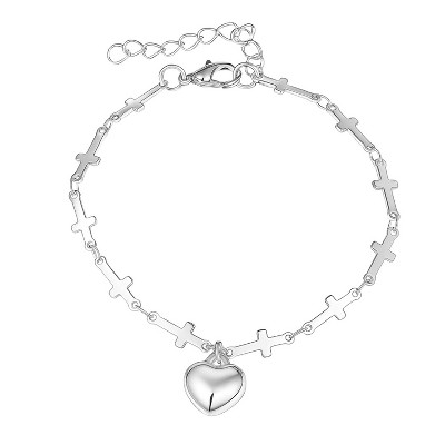 Silver Alloy Cross & Heart - Shaped Modern Unisex Bracelet