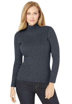 Jessica London Women's Plus Size Ribbed Cotton Turtleneck Sweater