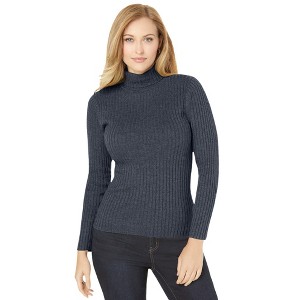 Jessica London Women's Plus Size Ribbed Cotton Turtleneck Sweater - 1 of 4