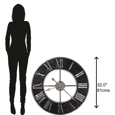 Dearborn 32" Black and Silver Metal Wall Clock