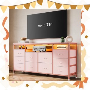 Garvee 10 Drawer TV Stand for 65-75 Inch TV - 63" W Long Fabric Dresser Entertainment Center with LED Lights & Power Outlets - 1 of 4