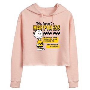 Women's - Peanuts - Secret To Happiness Cropped Graphic Hoodie - 1 of 4