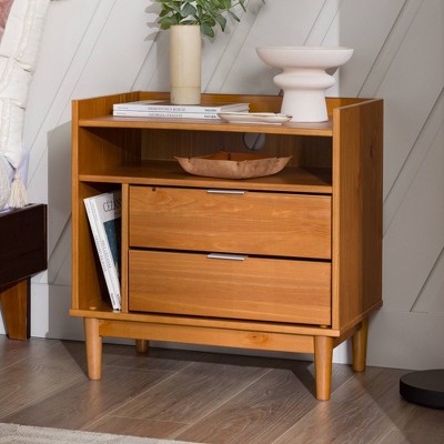 Mid-Century Modern Caramel Pine 2 Drawer Nightstand