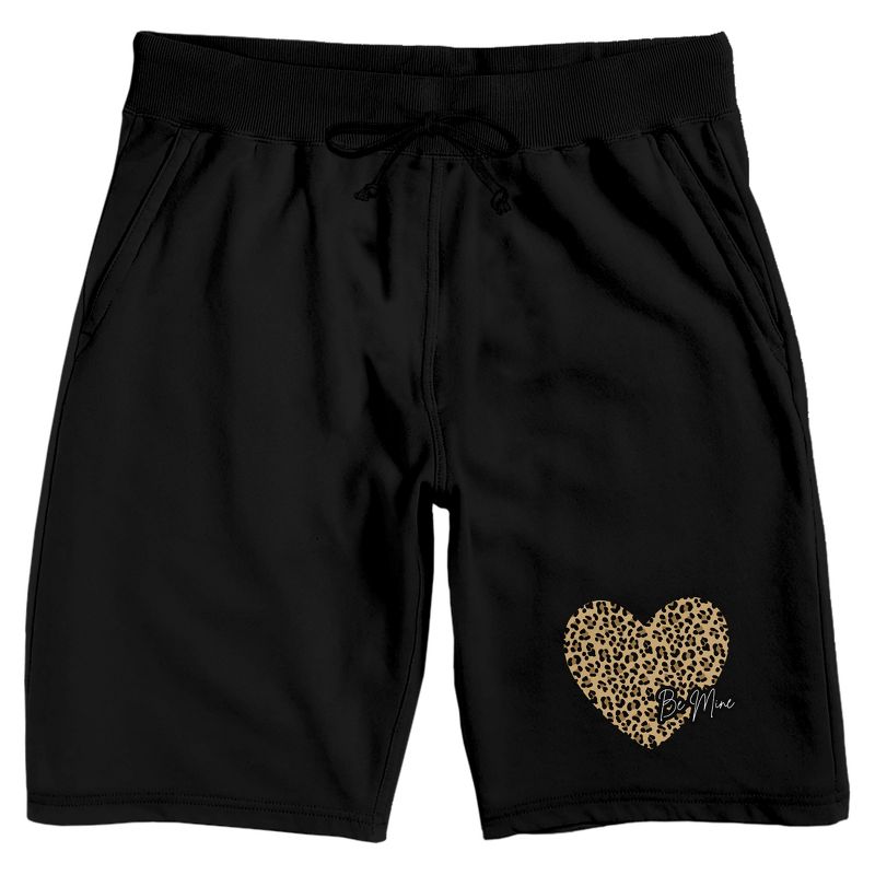 Valentine's Day Cheetah Heart Be Mine Men's Black Sleep Pajama Shorts, 1 of 4