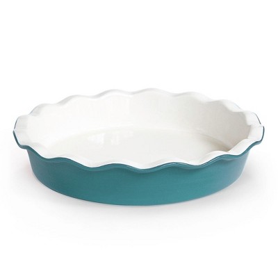 Kook Round Ceramic Pie Dish, Wave Edge, 10 Inch, 44 Oz, Aqua : Target