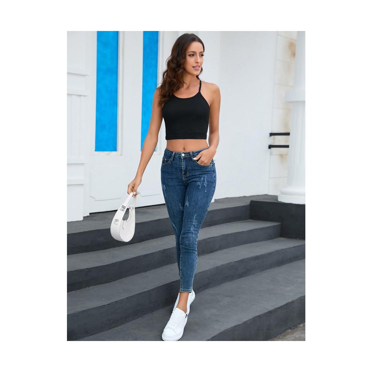 Womens Spaghetti Strap Camisole Tank Ribbed Cropped Basic Sleeveless Tops Sports Bra for Women Non Padding Yoga Bra Crop - thumbnail 5