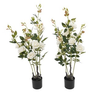 YIYIBYUS 2 Pieces Artificial Rose Tree, Artificial Flower Plant for Home Decor - 1 of 4