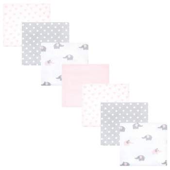 Hudson Baby Infant Girl Cotton Flannel Receiving Blankets Bundle, Pink Gray Elephant, One Size
