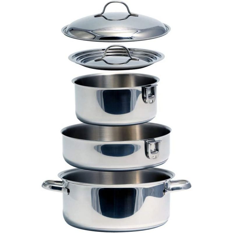 Camco 7 Piece Stainless Steel Cookware Nesting Pots and Pans Set w/Lids, Detachable Handles & Storage Strap for Camping, Tailgating, and RV, 3 of 8