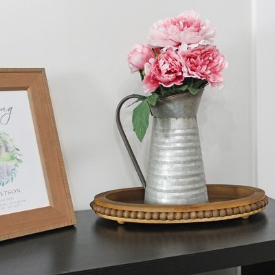 Stained Wood Oval Beaded Decorative Tray