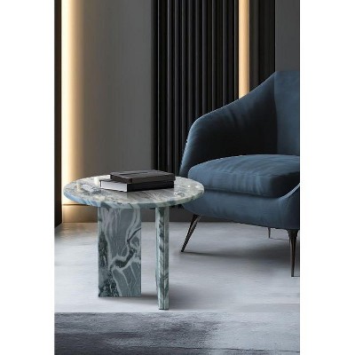 NicBex Natural Marble Small Coffee Table, Genuine Marble Round End Table, Stone Side Table for Living Room,17.7" Nightstand with Semi-Polished Surface