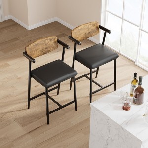 Counter-Height Bar Stool Set with Armrest, Footrest, Soft Back, and Cushioned Seat – Metal Barstools Set for Kitchen Islands and Counters - 1 of 4
