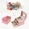 Unique Bargains PU Leather 3 Layer Birthday Gifts Jewelry Organizer Storage Holder with Drawer and Mirror - 2 of 4