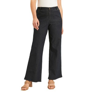 June + Vie by Roaman's Women's Plus Size Curvie Fit Wide-Leg Jeans - 1 of 4