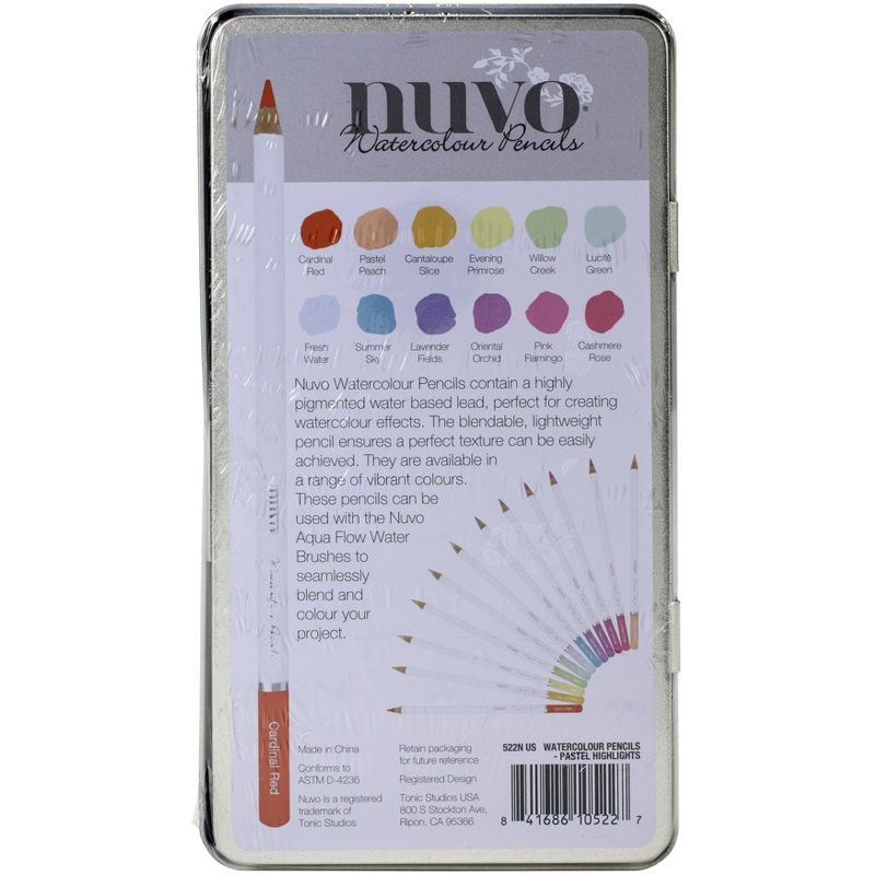 Nuvo Watercolor Pencil Set of 12 - Professional Premium Quality Artist Drawing Colored Pencils - Pastel Highlights, 2 of 3
