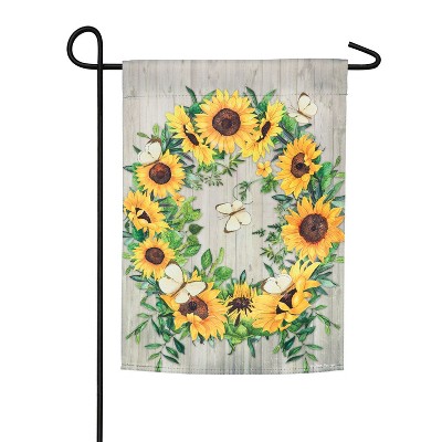 Evergreen Flag Sunflower Wreath Garden Suede Flag