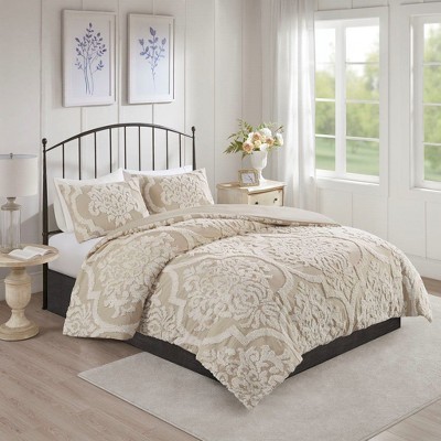 NicBex 3 Pcs Tufted Cotton Chenille Damask Comforter Set Cozy Bedding Set, Duvet Cover Set, Machine Washable