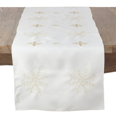Ivory Polyester Snowflake Embroidered Table Runner