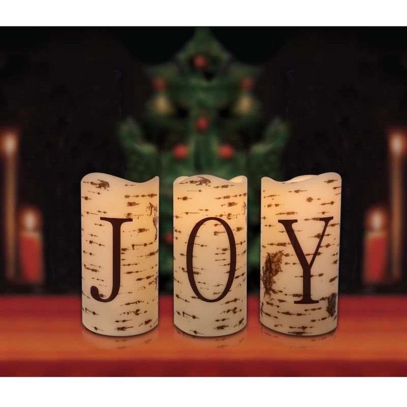 Northlight of 3ct Battery Operated “JOY” LED Christmas Candle Set 6” - White/Black, 2 of 5